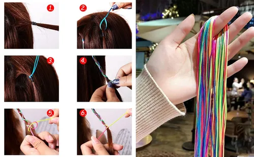Vista 7 de Juego de 50 trenzas de pelo surtidas con colores degradados, trenzados, para trenzas de cola de caballo, mujeres y niñas, accesorios de peinado
