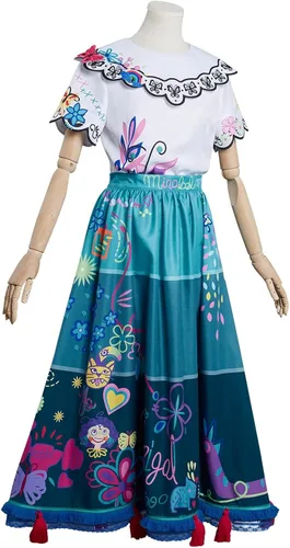 Vista 3 de Vestido de disfraz de Mirabel Madrigal para mujer, disfraz de Mirabel Madrigal para adultos, camisa y falda con aretes de lentes