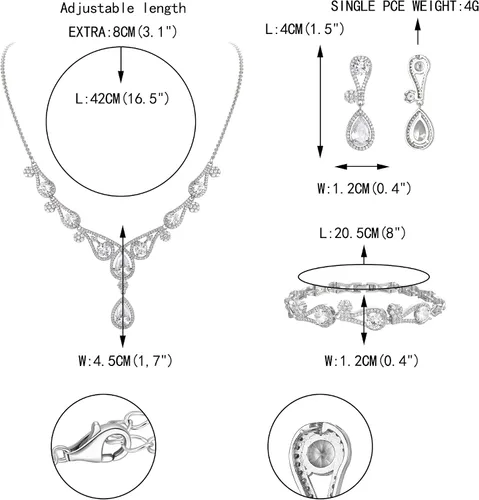 Vista 5 de EVER FAITH Juego de collar y aretes de lágrima con circonita cúbica para mujer, color plateado, Zirconia cúbica, Circonita cúbica