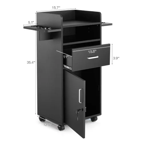 Vista 6 de Artist Hand Gabinete de salón para estilista – Estación de pelo con ruedas, carrito de salón de belleza con 6 soportes para herramientas, polea fija