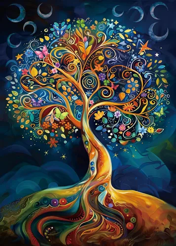 Vista 9 de Rompecabezas de 1000 piezas de casa del árbol de mariposa para adultos, rompecabezas de fantasía, colorido árbol de casa de plantas