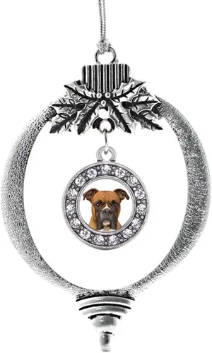 Vista 156 de Inspired Silver - Adorno con dije de cara de carlino - Adornos navideños de círculo de plata con joyas de circonita cúbica