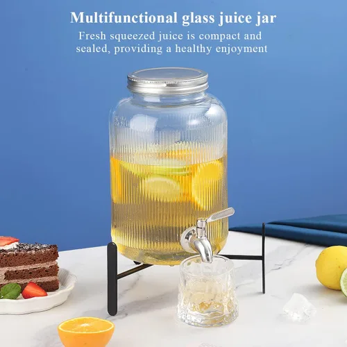 Vista 3 de Berglander Dispensador de bebidas de vidrio para refrigerador, dispensador de bebidas de 1 galón con grifo de acero inoxidable a prueba de fugas