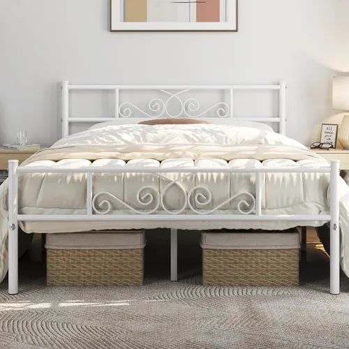 Vista 10 de Yaheetech - Base de cama, plataforma clásica de metal con cabecera y estribo - base de colchón con diseño floral para adultos, niñas, niños Negro