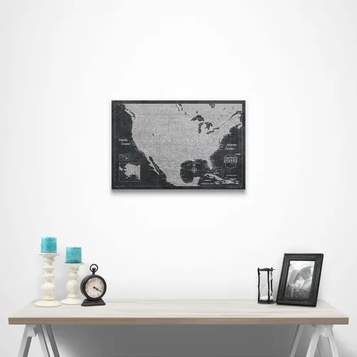 Vista 2 de Tablero de mapa de Estados Unidos con pasadores para marcar viajes de Estados Unidos, hecho a mano en Ohio, EE. UU., Diseño: pizarra moderna