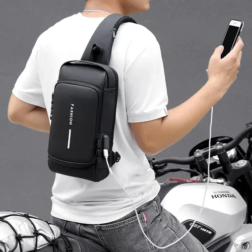 Vista 2 de Bolsa de hombro antirrobo con carga USB, bolsa de hombro antirrobo, bolsa cruzada para el pecho