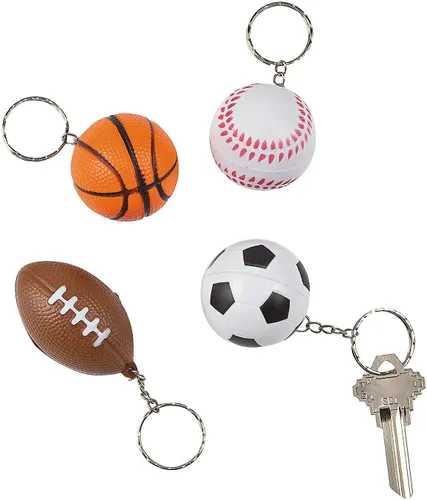 Vista 2 de MOMOONNON Mini pelota deportiva de espuma con llavero, 24 unidades, mini fútbol mixto, baloncesto, fútbol, béisbol, recuerdos de fiesta para niños