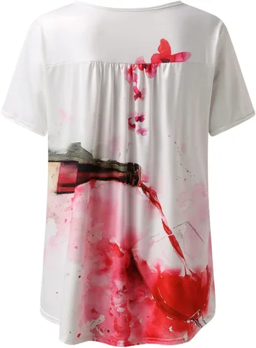 Vista 2 de TREBIN Túnica de manga corta para mujer, holgada, casual, talla grande, plisada, con botones, casual, verano