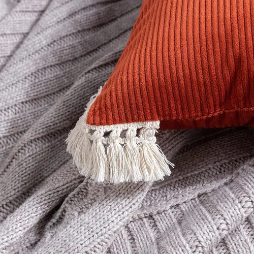 Vista 3 de Phantoscope Paquete de 2 fundas de almohada de pana suave para Halloween y otoño, decorativas de terciopelo a rayas con borlas de algodón, fundas