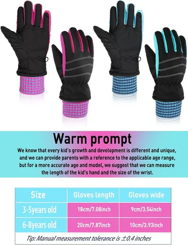 Vista 3 de SATINIOR 2 pares de guantes impermeables para niños, guantes de nieve cálidos para invierno, guantes de esquí para niños y niñas, resistentes al