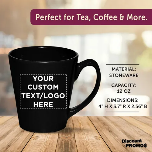 Vista 4 de DISCOUNT PROMOS Taza de café con leche de cerámica brillante personalizada de 12 onzas, juego de 10/50/100 unidades personalizadas, paquete a