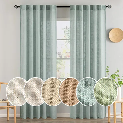 Vista 124 de MIULEE - Cortinas semitraslúcidas suaves y gruesas con textura de lino para cocina y ventana de baño, con trabilla trasera y bolsillo para Blanco
