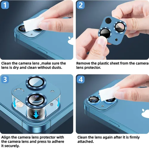 Vista 7 de Korecase [Paquete de 2] Diseñado para iPhone 13 / iPhone 13 Mini protector de lente de cámara de vidrio templado, cubierta de metal de aluminio