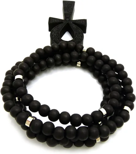 Vista 7 de Collar de cuentas de madera de 0.315in de 0.315in de 35.8in con diseño de llave de vida de Egipto, color negro, marrón