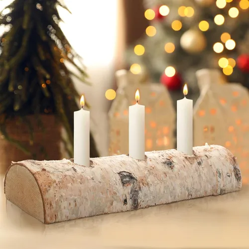 Vista 2 de Roowest Portavelas de madera de abedul de Navidad, 3 piezas, decoración de madera de abedul decorativo para chimenea, decoración interior, centros