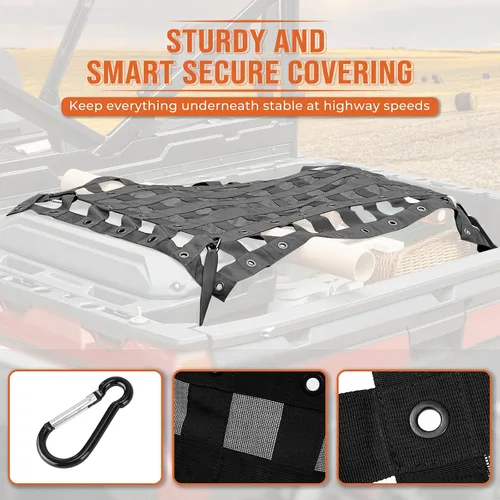Vista 3 de Kemimoto Red de Carga para UTV de Servicio Pesado Elástica para Portaequipajes de Techo Riel de Cama Red de Carga Bungee con Correas Compatible