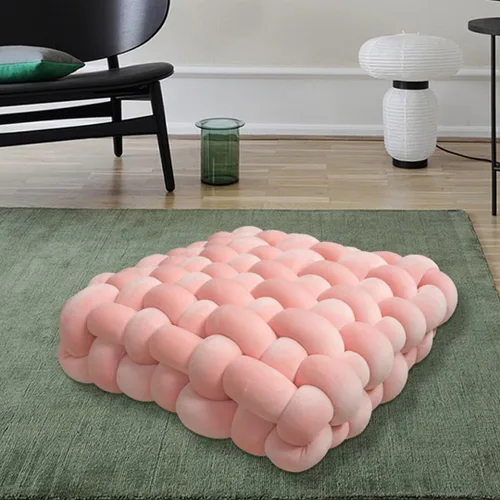 Vista 15 de Almohada decorativa cuadrada con nudo de 13 pulgadas, almohada anudada de terciopelo negro, almohada de piso de 8 bolas para sala de estar, ventana
