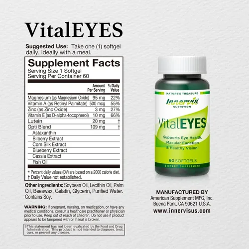Vista 6 de VitalEYES - Luteína de alta potencia 20 mg y astaxantina, apoyo para la visión macular y clara, vitaminas A, E, zinc, magnesio, suplemento ocular