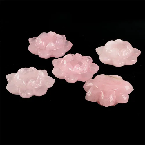 Vista 3 de Justinstones Soporte de bola de cristal tallado de flor de loto de cuarzo rosa