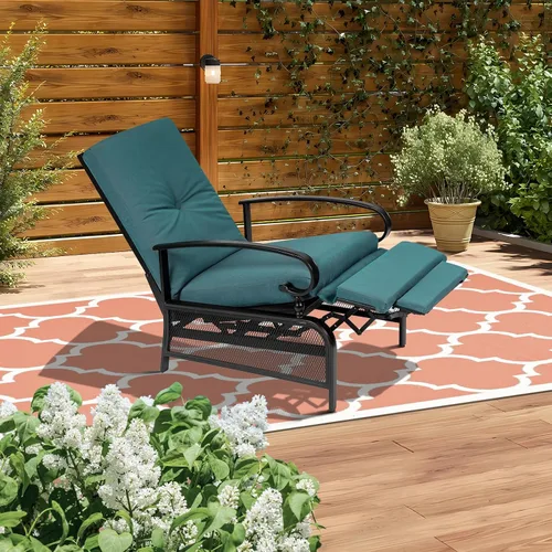 Vista 7 de Sillón ajustable para patio, sillón reclinable de metal automático con cojines extraíbles, color azul