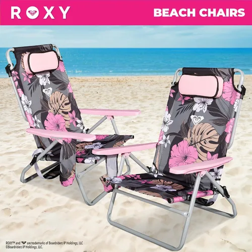 Vista 5 de Roxy Paquete de 2 sillas de playa – Sillas plegables ligeras con reclinación ajustable, portavasos y bolsas de transporte – Sillas portátiles