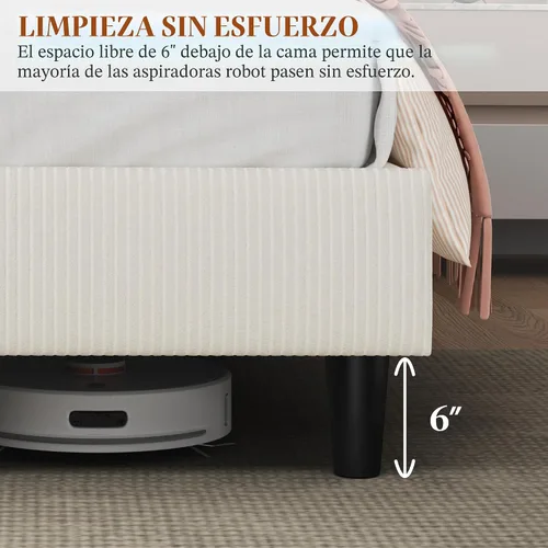 Vista 7 de Yaheetech Estructuras de Cama Individual con Cabecera Ajustable, Cabecera Tapizada de Tela de Chenilla/Cama de Plataforma, Estructura de Cama