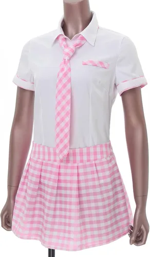 Vista 4 de JEYPINMI Atuendos de colegiala para mujer, uniforme de cosplay, camisas de manga corta, falda a cuadros