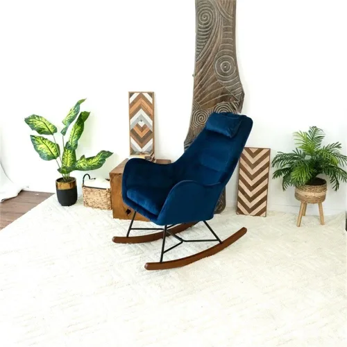 Vista 6 de ASHCROFT Revi Mid-Century - Mecedora de terciopelo con respaldo ajustado en color azul