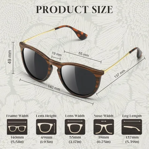 Vista 5 de SUNGAIT Gafas de sol redondas vintage prémium para mujeres y hombres, estilo clásico retro y moderno