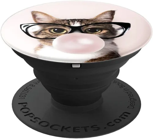 Vista 4 de Divertido gato masticar Bubblegum y soplar una burbuja – PopSockets agarre y soporte para teléfonos y tabletas