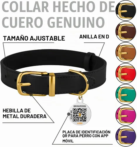 Vista 2 de BRONZEDOG Collar de cuero para perro con etiqueta de identificación QR, collares básicos para mascotas pequeños mini, gatos, cachorros