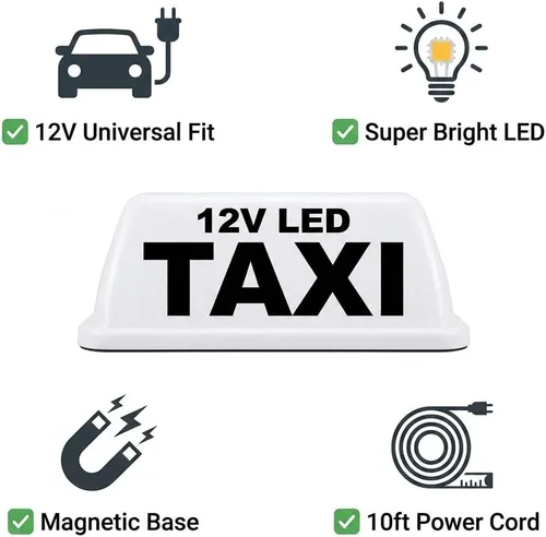 Vista 6 de BADASS SHARKS 12 V LED luz blanca magnética taxi signo techo coche Super brillante luz lámpara con 9.8 ft de alimentación enchufe línea compatible