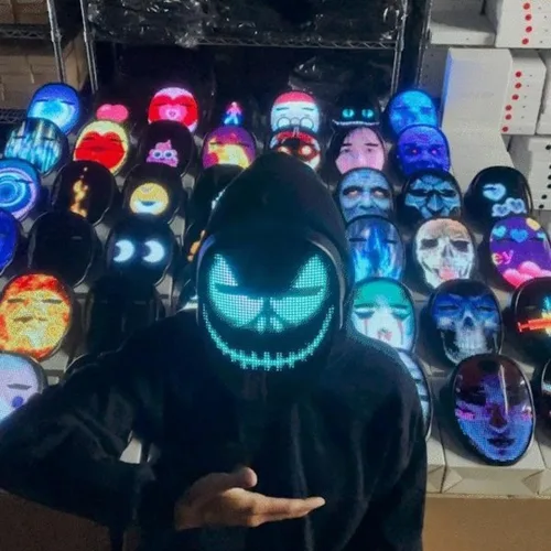 Vista 8 de AINSKO Máscara LED programable - APP Bluetooth personalizable con luz para festivales, fiestas, raves, cosplay, regalo de Navidad