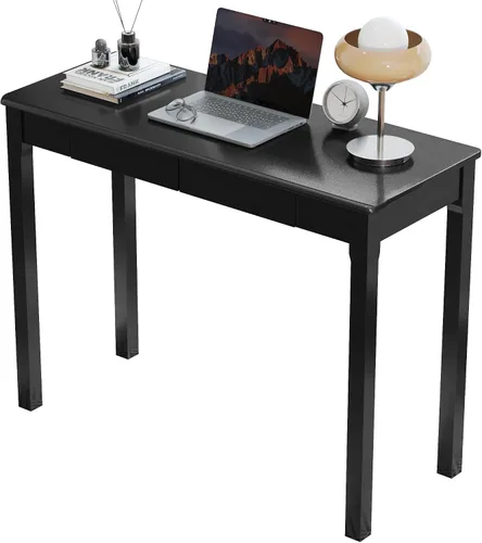 Vista 17 de Escritorio de madera maciza con cajones, escritorios estrechos simples de 24 x 16 pulgadas, mesa de estudio de madera de goma, escritorio pequeño