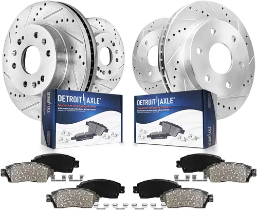 Vista 22 de Detroit Axle – Kit de frenos para VW Passat 15-21, rotores de freno de disco perforados y ranurados de 12.28 pulgadas delanteras y 10.70 pulgadas