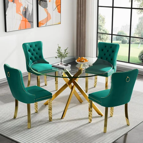 Vista 38 de Juego de mesa de comedor de cristal plateado moderno de 47 pulgadas para 2, juego de mesa de comedor de cocina redonda de 3 piezas con patas