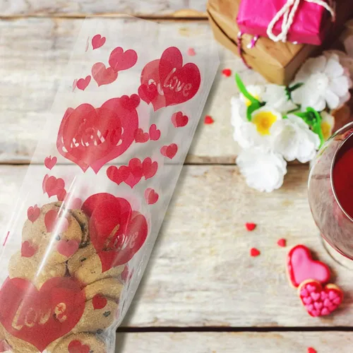 Vista 6 de 150 bolsas de celofán para el día de San Valentín, bolsas de regalo de celofán con corazón de cupido rojo, bolsas de regalo de celofán transparentes