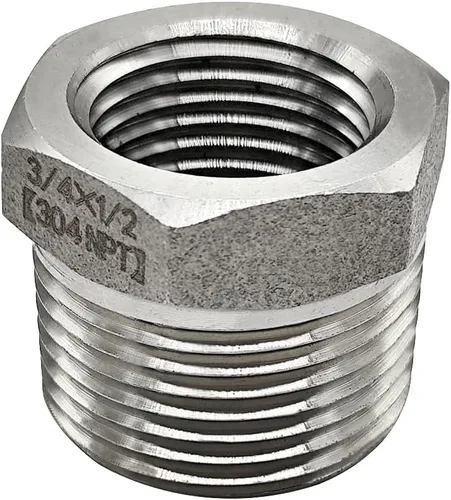 Vista 8 de Beduan - Buje reductor hexagonal de acero inoxidable, 1" macho NPT a 1/2" hembra NPT, accesorio adaptador para tubería de fundición reductor