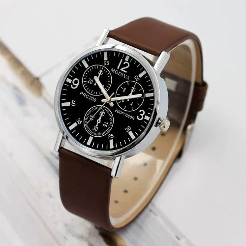 Vista 3 de Cooki - Reloj de pulsera, analógico, de cuarzo para hombre, esfera redonda, diseño sencillo, extensible de piel.