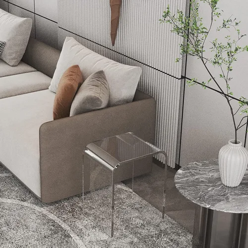 Vista 2 de FansaFurn Mesa auxiliar acrílica, mesa auxiliar transparente con bordes de cascada, mesita de noche acrílica para sala de estar, espacios pequeños