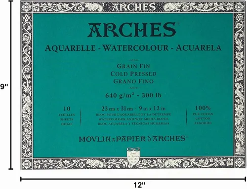 Vista 3 de Arches Bloque de Acuarela, 300 lb / 640GSM, Prensado en Frío, 9" x 12