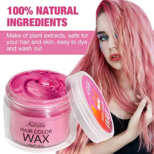 Vista 3 de Tinte temporal para el cabello rosa, cera de pintura de queratina Magic Master, 3.4 onzas líquidas, color de arcilla temporal lavable natural