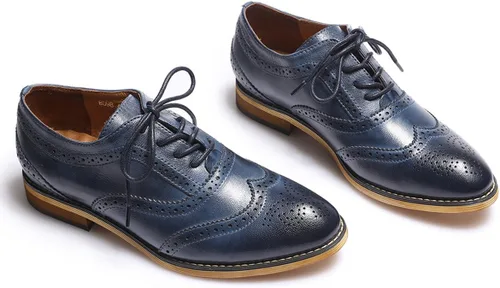 Vista 5 de Mona flying Zapatos de tacón apilado para mujer Oxfords de cuero con cordones cómodos
