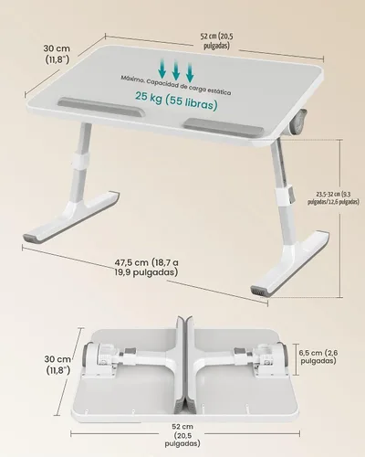 Vista 5 de SONGMICS Escritorio de cama para laptop, escritorio de regazo ajustable Gris