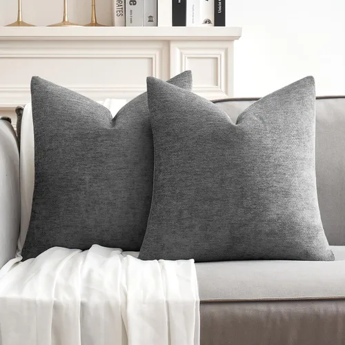 Vista 31 de MIULEE - Pack de 2 fundas de almohada decorativas beige de 16x16 pulgadas, cojines suaves de chenilla para sofá, fundas de cojín de estilo casa