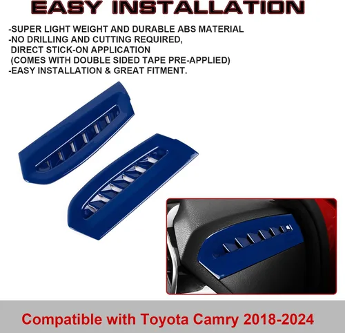 Vista 4 de Xotic Tech - Cubierta de salida de CA para consola lateral de salpicadero, color azul, compatible con Toyota Camry 2018-2024
