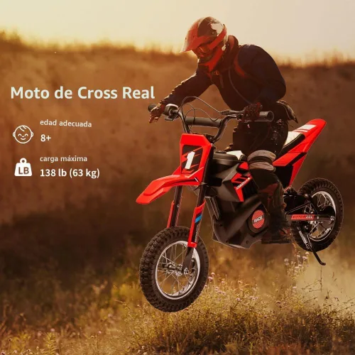 Vista 3 de Motocicleta eléctrica todoterreno de 24 V, motor de 250 W, motocross de velocidad rápida de 13.6 MPH, bicicleta de tierra de asiento de cuero