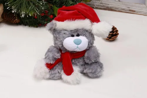 Vista 4 de Plushland Adorable oso de peluche suave y peludo, animal de peluche, juguetes de vacaciones, recuerdos de fiesta de Navidad para niños