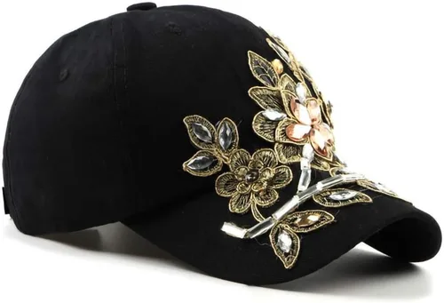 Vista 2 de Gudessly Bling - Gorra de béisbol para mujer, diseño de flores, con diamantes de imitación, ajustable, de mezclilla