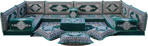 Vista 17 de arabicsofa Verde Juego de Asientos de Suelo Orientales Hechos a Mano – Sofá de Suelo Tradicional con Respaldo